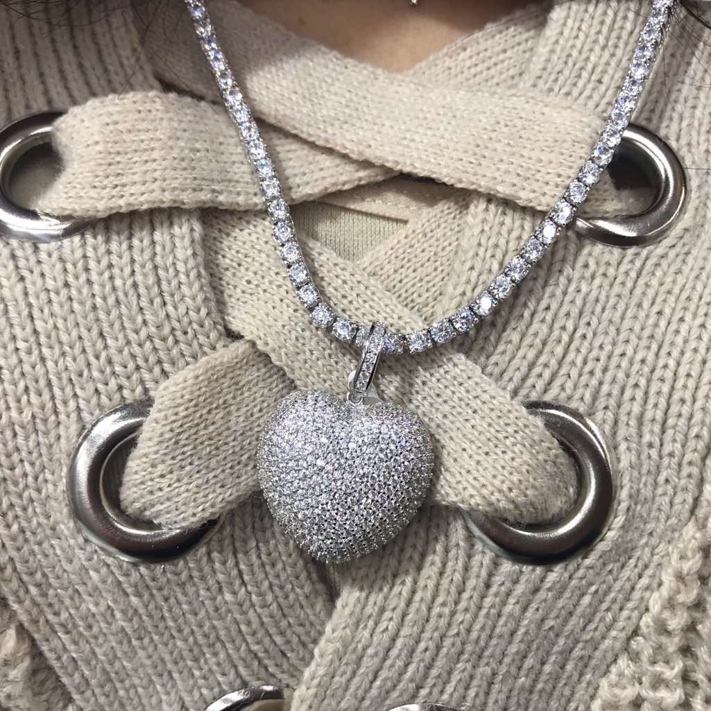 925 Sterling Silver Pave Heart Tennis Necklace